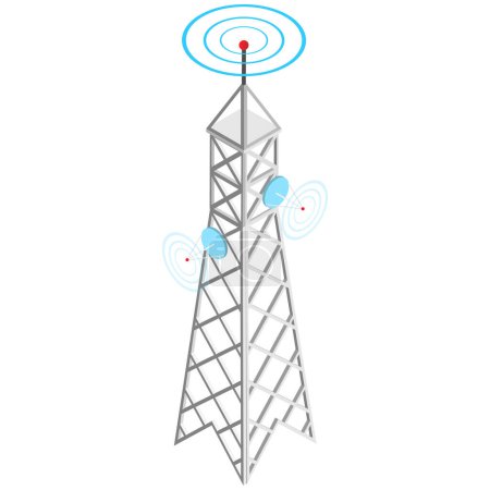 Symbolize communication and connectivity with this sleek isometric telecom tower icon, perfect for tech and infrastructure projects.