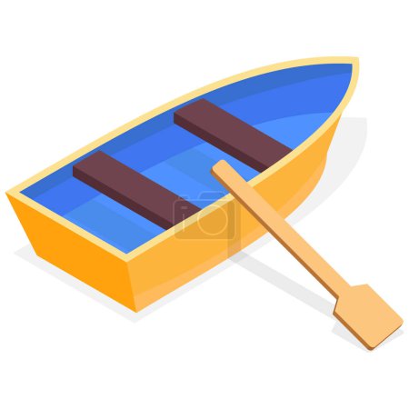 Illustration for A cheerful yellow rowboat with oars rests on a pristine white background. This vector illustration is perfect for adding a touch of summer sunshine to any project. - Royalty Free Image