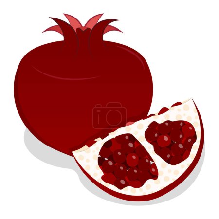 The pomegranate with its half-cut slice, revealing its juicy red seeds.