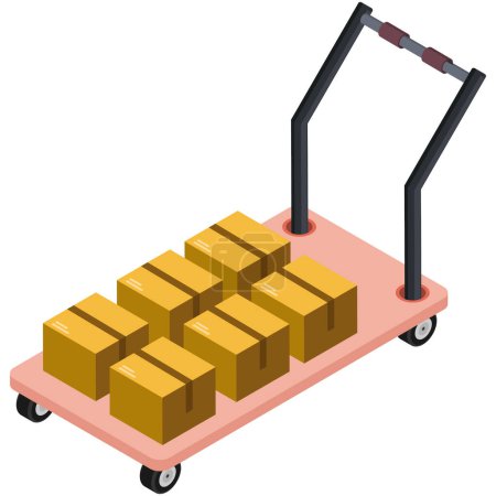 Eine einfache und saubere Vektorillustration eines mit Kartons gefüllten Warenkorbs. Dieser Vektor ist ideal für E-Commerce-, Logistik- und Lagerprojekten.