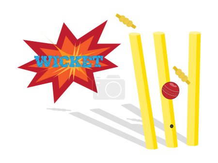 Téléchargez les illustrations : Wicket de cricket avec balle le frappant - en licence libre de droit