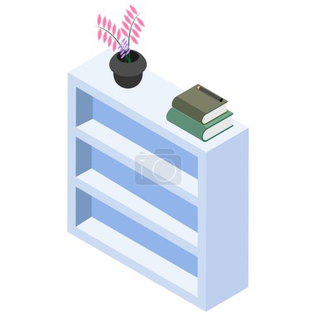 Isometric Bookshelf with a Vase of Flowers and Books