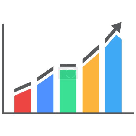 Photo for A vibrant bar graph with diverse colors and an upward arrow, perfect for representing growth, progress, and success. - Royalty Free Image
