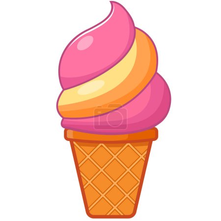 Photo for A delightful vector illustration of a waffle cone filled with two scoops of creamy pink and orange ice cream with a playful swirl. - Royalty Free Image