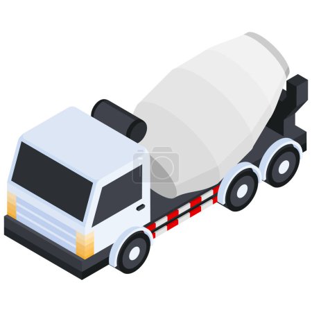 Cement Mixer Truck, Isometric Style.