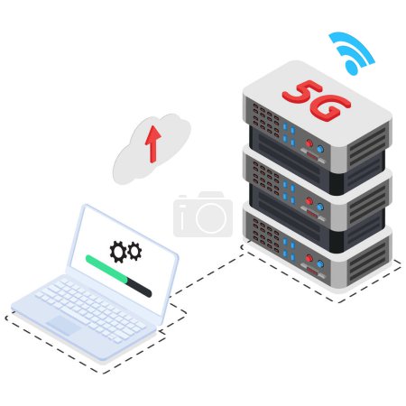 5G Cloud Connection - Digital Devices to Servers isometric Illustration.