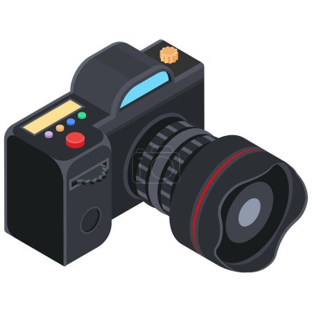 Photo for Isometric Camera, with Telephoto Lens, detailed vector icon. - Royalty Free Image
