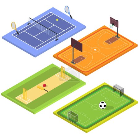 Sports Court and Playgrounds Isometric Vector