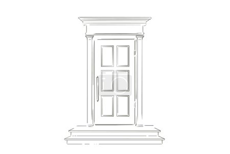 Illustration for Front Door. House Exterior. Classic Home Entrance. Hand drawn vector line sketch illustration. - Royalty Free Image
