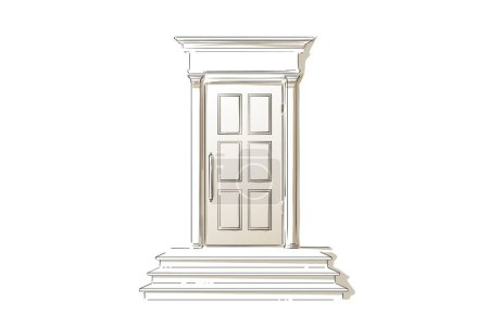 Illustration for Front Door. House Exterior. Classic Home Entrance. Hand drawn vector line sketch illustration. - Royalty Free Image