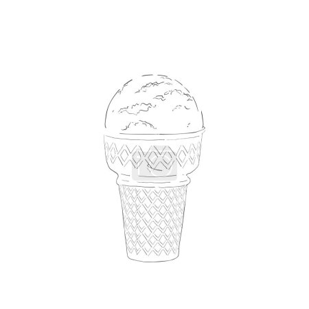 Téléchargez les illustrations : Cuillères à glace en cônes de gaufres avec boules assorties de vanille, agrumes, fraise, menthe, chocolat. Illustration vectorielle de ligne réaliste - en licence libre de droit
