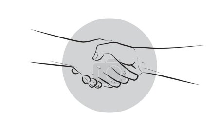 Téléchargez les illustrations : La poignée de main des partenaires. Deux mains qui se serrent la main. Mains tenant l'un l'autre geste d'accord contractuel, d'amitié. Logo icône signe. Illustration vectorielle de croquis en ligne - en licence libre de droit