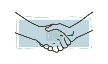 Téléchargez les illustrations : La poignée de main des partenaires. Deux mains qui se serrent la main. Mains tenant l'un l'autre geste d'accord contractuel, d'amitié. Logo icône signe. Illustration vectorielle de croquis en ligne - en licence libre de droit