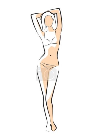 Illustration for Woman body. Vector full-length girl standing portrait. Set of body-positive female. Different posing figures. Fashion silhouette outline line illustration - Royalty Free Image