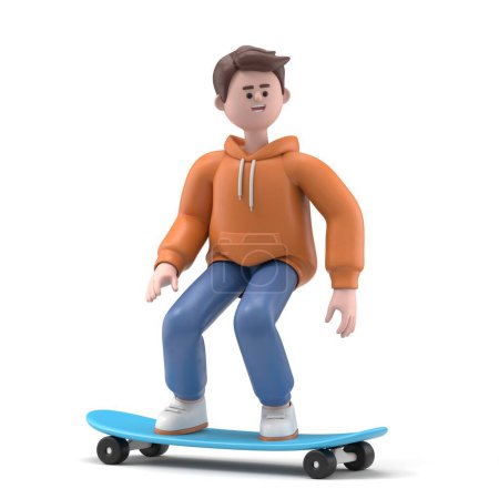 Téléchargez les photos : Illustration 3 d d'un adolescent avec son skateboard. isolé sur blanc. - en image libre de droit