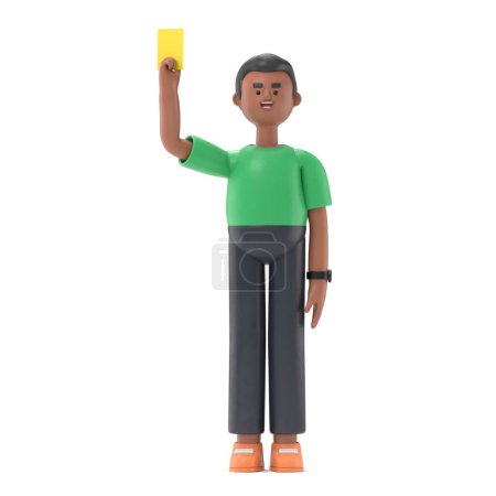Foto de Ilustración 3D del hombre afro David mostrando la tarjeta amarilla.. - Imagen libre de derechos
