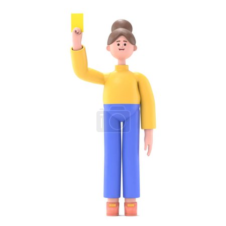 Foto de Ilustración 3D de la mujer asiática Angela mostrando la tarjeta amarilla.. - Imagen libre de derechos
