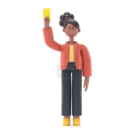 Foto de Ilustración 3D de la mujer africana Coco mostrando la tarjeta amarilla.. - Imagen libre de derechos