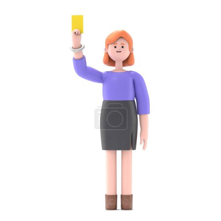 Foto de Ilustración 3D de la empresaria europea Ellen mostrando la tarjeta amarilla.. - Imagen libre de derechos