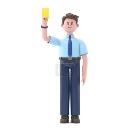 Foto de Ilustración 3D del hombre asiático Felix mostrando la tarjeta amarilla.. - Imagen libre de derechos