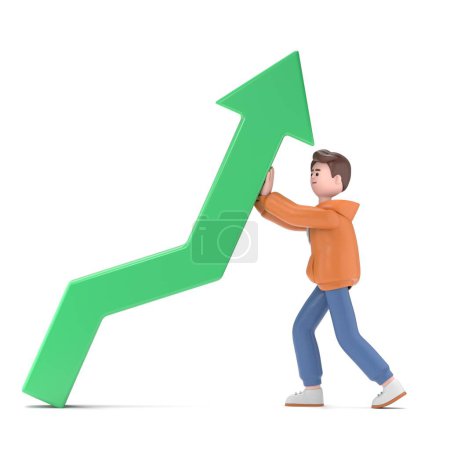 Photo for 3D illustration of male guy Qadir changing direction business chart. Financial diagram.3D rendering on white background. - Royalty Free Image