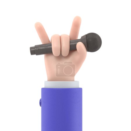 Téléchargez les photos : Cartoon Gesture Icône Mockup.Cartoon main tenant microphone et montrant des cornes ou geste de roche. Prend en charge les fichiers PNG avec des arrière-plans transparents. - en image libre de droit