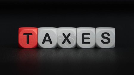 3 d render of wooden cubes with the word tax