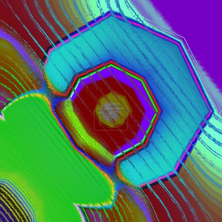 Foto de Círculos átomo se parecen, soplado, gradiente, tembloroso, muchos puntos y formas multicolor niebla - Imagen libre de derechos