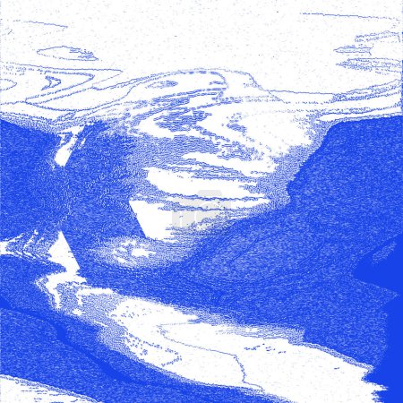 Foto de Átomos esféricos dibujos atómicos, ondulados, soplados, borrosos, degradados y pixelados en blanco y azul real en hermoso suelo - Imagen libre de derechos