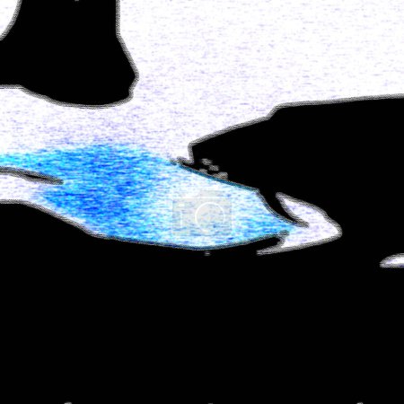 Foto de Círculos atómico, soplado, con curvas, pixelado, nebuloso y degradado patrones de colores en extraña inocente pared azul - Imagen libre de derechos