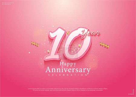 Ilustración de 10º aniversario con bonito concepto rosa. vector de diseño premium. - Imagen libre de derechos