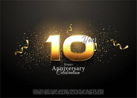 Ilustración de 10º aniversario con números de celebración amplios y brillantes. vector de diseño premium. - Imagen libre de derechos