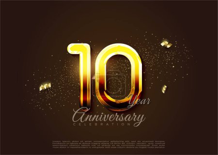 Ilustración de 10º aniversario con números brillantes y elegantes. vector de diseño premium. - Imagen libre de derechos