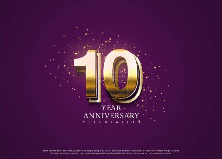 Ilustración de 10º aniversario con fondo púrpura y brillo dorado. vector de diseño premium. - Imagen libre de derechos