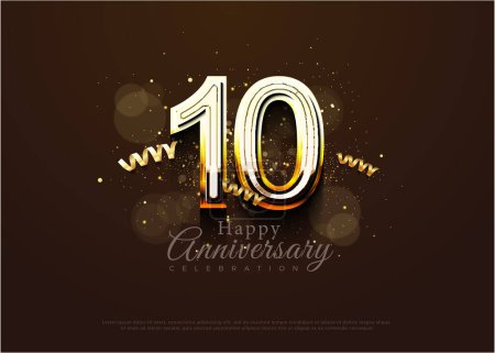 Ilustración de 10º aniversario con números de celebración elegantes y elegantes. vector de diseño premium. - Imagen libre de derechos