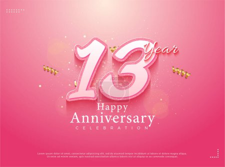 Ilustración de 13º aniversario con bonito concepto rosa. vector de diseño premium. - Imagen libre de derechos