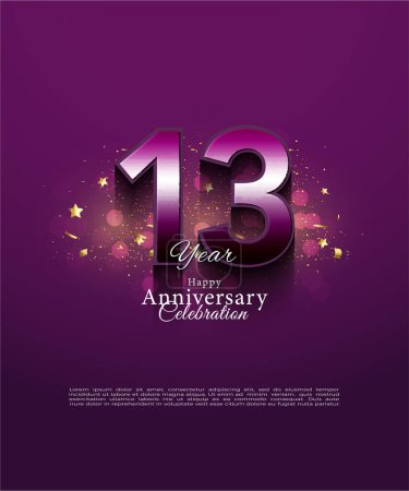 Ilustración de 13º aniversario en concepto de color púrpura. vector de diseño premium. - Imagen libre de derechos