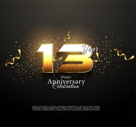 Ilustración de 13º aniversario con números de celebración amplios y brillantes. vector de diseño premium. - Imagen libre de derechos