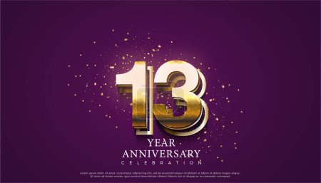 Ilustración de 13º aniversario con fondo púrpura y brillo dorado. vector de diseño premium. - Imagen libre de derechos