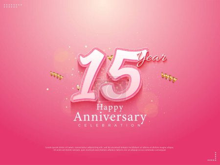 Ilustración de 15º aniversario con bonito concepto rosa. vector de diseño premium. - Imagen libre de derechos