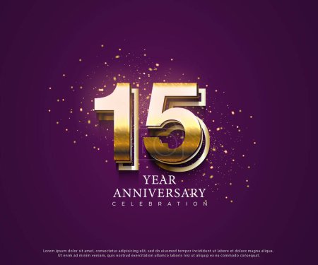 Ilustración de 15º aniversario con fondo púrpura y brillo dorado. vector de diseño premium. - Imagen libre de derechos
