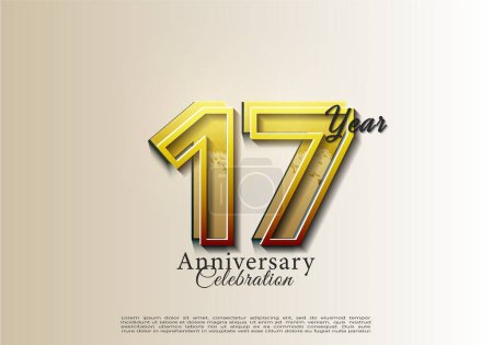 Ilustración de 17º aniversario con números simples y únicos. vector de diseño premium. - Imagen libre de derechos