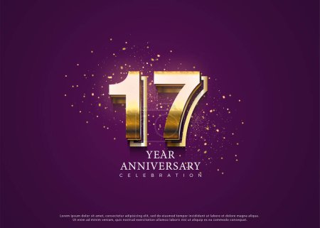 Illustration for 17th anniversary with purple background and gold glitter. vector premium design. - Royalty Free Image