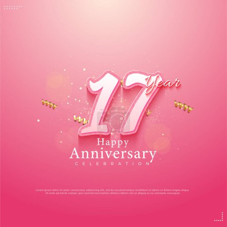 Ilustración de 17º aniversario con concepto rosa bonito. vector de diseño premium. - Imagen libre de derechos