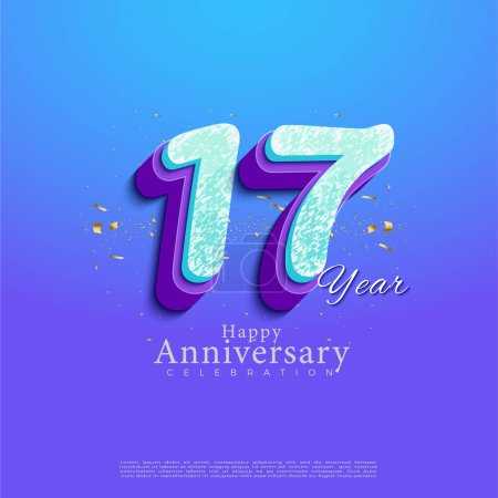 Ilustración de 17º aniversario con hermosos números de celebración 3d. vector de diseño premium. - Imagen libre de derechos