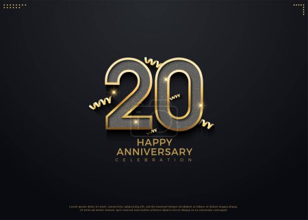 Ilustración de 20º aniversario con hermosa celebración de la decoración de la cinta de oro. vector de diseño premium. - Imagen libre de derechos
