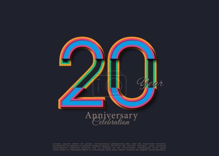 Ilustración de 20º aniversario con números simples y colores suaves. vector de diseño premium. - Imagen libre de derechos