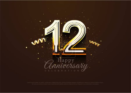 Ilustración de 12º aniversario con números de celebración elegantes y elegantes. vector de diseño premium. - Imagen libre de derechos