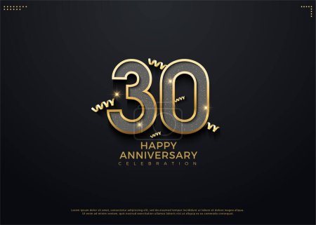 Ilustración de 30º aniversario con hermosa celebración de la decoración de la cinta de oro. vector de diseño premium. - Imagen libre de derechos