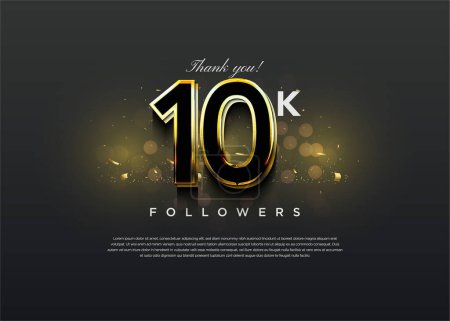 Illustration for 10k followers celebration with elegant dark concept. design premium vector. - Royalty Free Image
